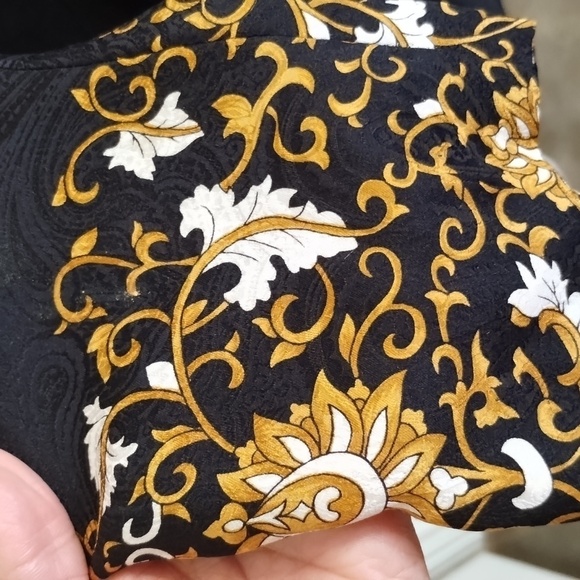 Adrianna Papell Silk Black Dress with Gold Leaf print size 12 Vintage - Picture 4 of 10
